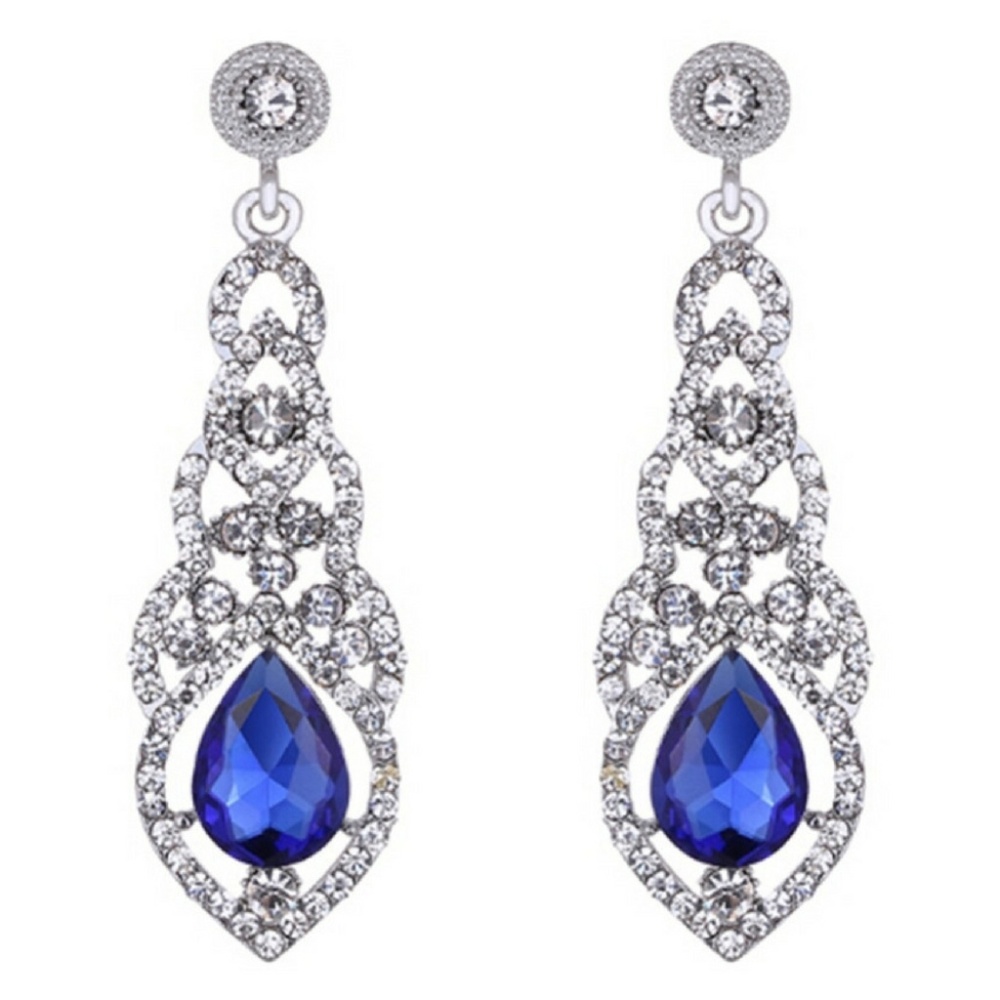 Earrings - Teardrop Elegance Royal Blue Statement
